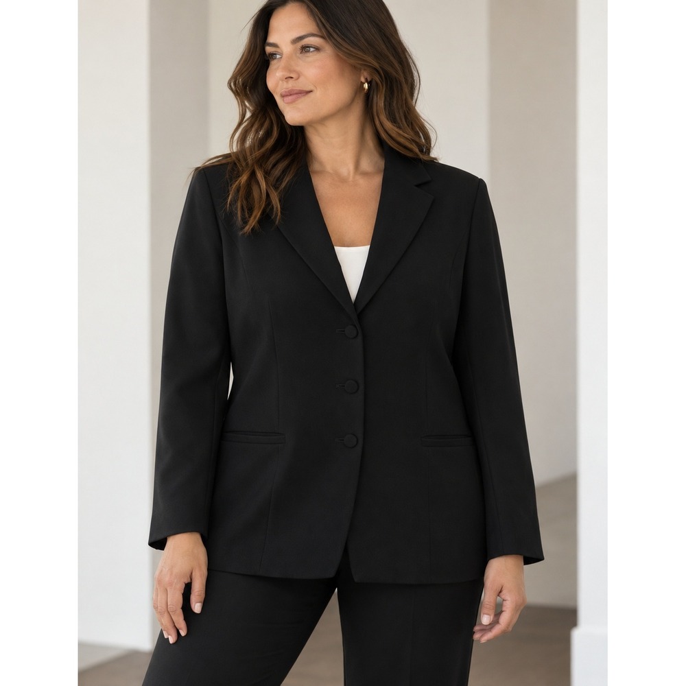 Lafayette 148 New York Black Three Button Structured Blazer Jacket Size 16